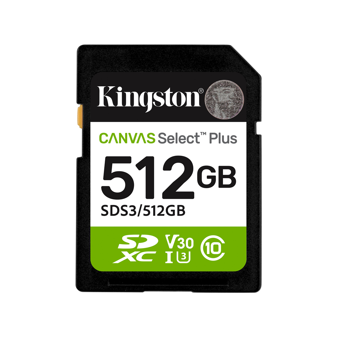 Карта памяти, Kingston, SDS3/512GB, SDXC 512GB, Canvas Select Plus, C10, UHS-I, U3, V30