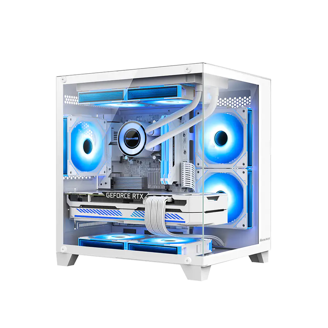 Компьютерный корпус, Huntkey, S900 White, Micro ATX/Mini-ITX, USB 1*3.0/2*2.0, HD-Audio+Mic, Кулер 5*12см ARGB, Высота процессорного кулера до 155 мм, Длина VGA до 320мм, 2*3.5″/1*2.5″, Слот 4, Толщина 0,5мм, 345x270x374мм, Без Б/П, Белый