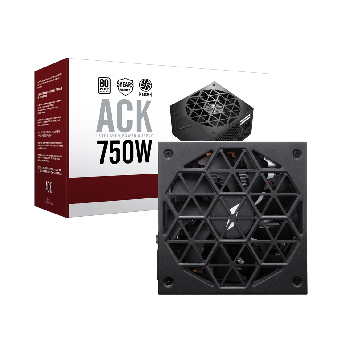 Блок питания, 1STPLAYER, ACK Silver 750W, HA-750W-BA7-BK, 750W, ATX, 80 PLUS® Silver, 20+4 pin, 4+4pin, 2*Sata, 2*Molex, 1*PCI-E 6+2 pin, 1*PCI-E 12+4 pin, Вентилятор 14см, 145х150х86мм, Черный