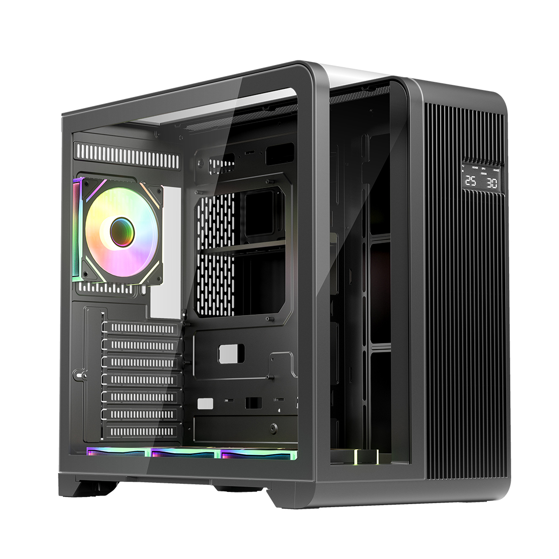 Компьютерный корпус, 1STPLAYER, RT7 BK, RT7-BK-3FC7R-1FC7, ATX / M-ATX / ITX, 2*3.5"/3*2.5", Кулер 4*12см, Высота кулера до 157 мм, Длина VGA до 400 мм, 443280440 мм, Без Б/П, Черный