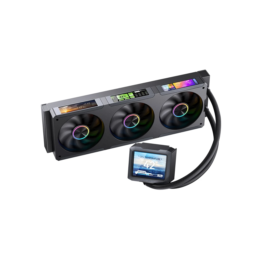 Кулер с водяным охлаждением, Jonsbo, TF3-360SCB Black, TF3-360SCB Black, intel 1151/1200/1700/1851 и amd AM4/AM5, TDP 325W, 3*120 мм, 700-2400 об/мин, 21.46-62.40CFM, 21.3-37.3dBA, Черный