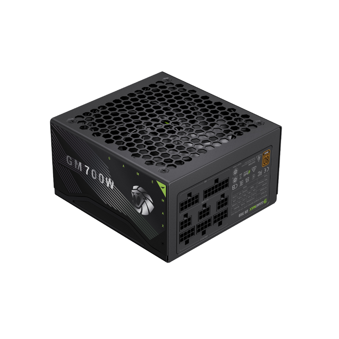 Блок питания, Gamemax, GM 700B, 2140-0700B0007, 700W, ATX, ATX, Вентилятор 14см, 20+4 pin, 4*PCI-E 6+2 pin, 7*SATA, 2*Molex, 16*4+4 pin, 150x160x86 мм, Чёрный