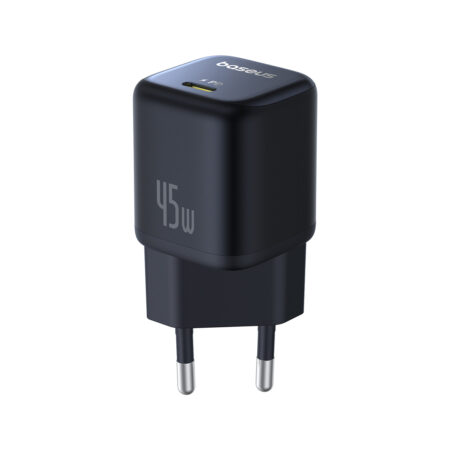 Адаптер питания, Baseus, PicoGo, P10176800123-00, GaN, 45 Вт, 1USB-C, 5В3А / 9В3А / 12В3А / 15В3А / 20В2,25А, PD 3.0, PPS, QC 3.0, FCP, SCP, 100–240В~, 50/60Гц, 1,5А, 333337 мм, 87 г, EU, Cluster Black, Черный