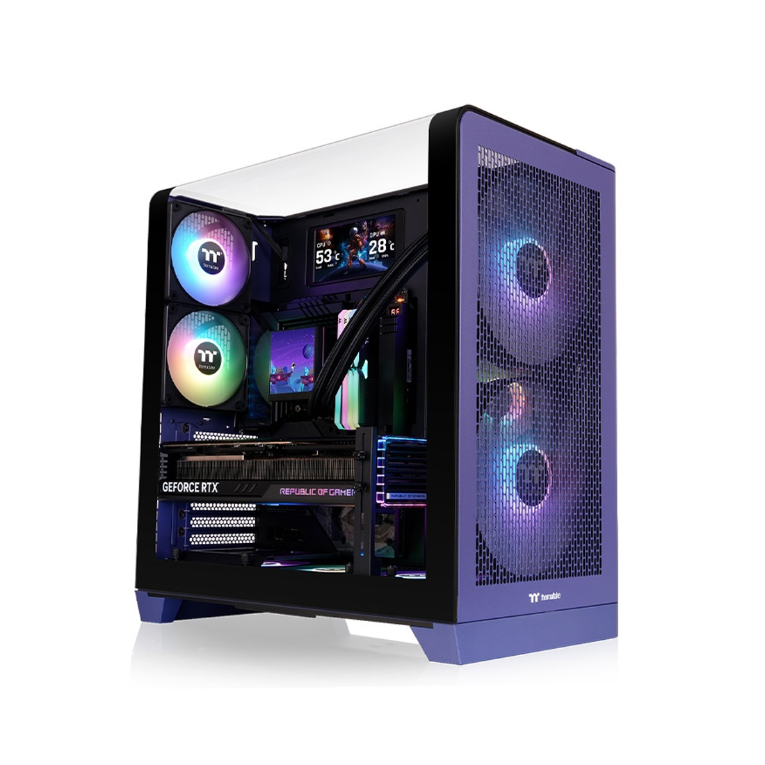 Компьютерный корпус, Thermaltake, View 390 Air Future Dusk, CA-11F-00MNWN-00, ATX / m-ATX / m-ITX, 2*3.5"/1*2.5", Высота кулера до 160 мм, Длина VGA до 420 мм, 503 x 287 x 485 мм, Без Б/П, Сиреневый