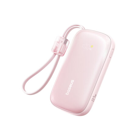 Портативный внешний аккумулятор, Baseus, EnerFill FC21 Qpow 3 Ultra (E0027Q02), 10000 мА·ч, 45 Вт, USB-C, USB-A, Lightning, Встроенный съёмный кабель, PD, QC, SCP, UFCS, Цифровой дисплей, Розовый