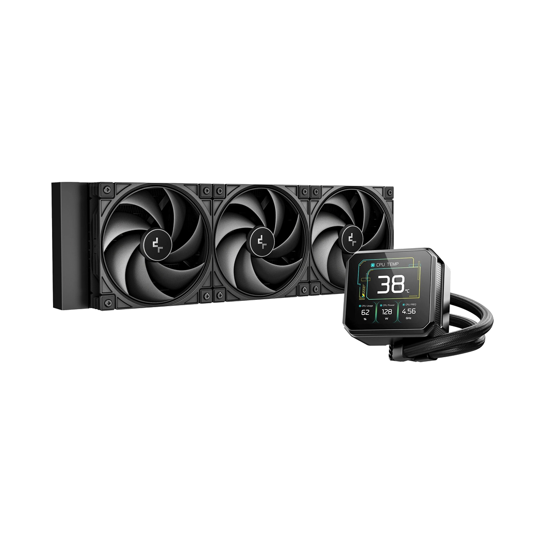 Кулер с водяным охлаждением, Deepcool, SPARTACUS 360 R-SPT360-BKDSMP-G-1, Intel 1851/1700 и AMD AM5/AM4, TDP 320W, 3*120мм, 500-2500 RPM±10%, 79.89CFM, 32.23 dB(A), Черный
