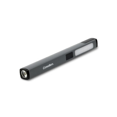 Перезаряжаемый фонарь, Camelion, RS940-CBH, встроенный литий-ионный аккумулятор 3,7 В 400 мАч, XTE LED + SMD светодиоды, до 150 лм, 6 режимов освещения, дальность луча до 25 м, USB-C зарядка, магнитный клип, титаново-серый