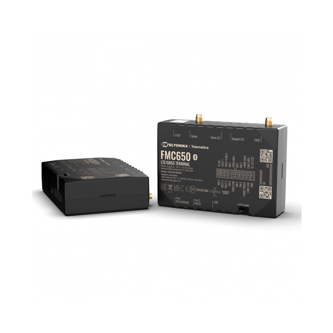 GPS трекер, Teltonika, FMC650, 4G LTE Cat 1/GSM/GNSS/Bluetooth 5.0 LE, внешние антенны GNSS и GSM, встроенный CAN (FMS J1939/J1708), RS232/RS485, 4DI / 4AI / 4DO, 1-Wire, аккумулятор 550 мАч, мониторинг транспорта и тахографа